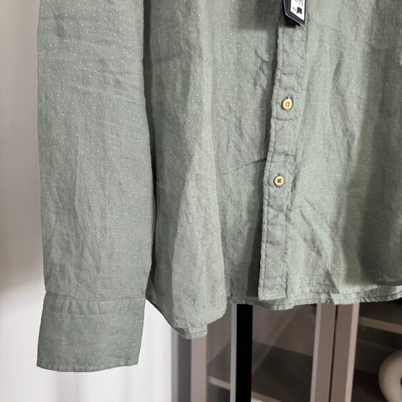 Faherty Linen Laguna Storm Doby Green Long Sleeve Shirt XL NEW Button Up Pocket - Picture 4 of 7